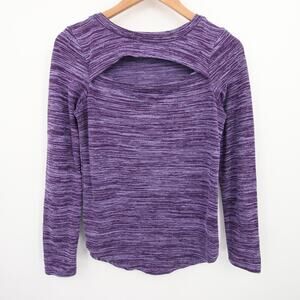 Juicy Couture Top Purple Long Sleeve Cutout Crewneck Knit Space Dye Stretch M